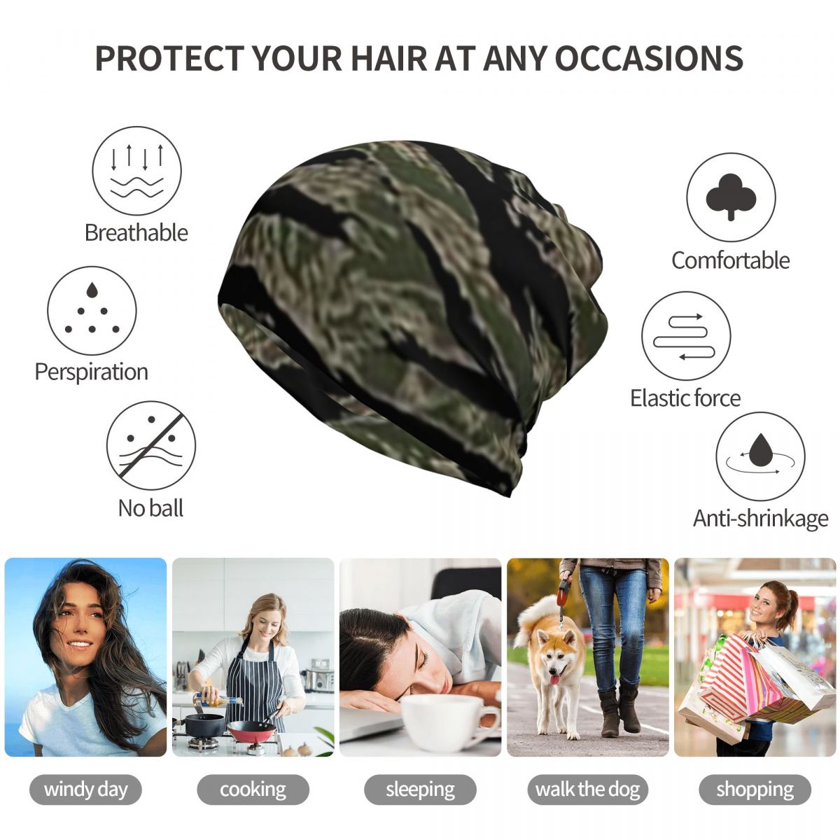 Tiger Stripe Camouflage Milita - Knit Beanie Hat Warm บทวิจารณ์และราคา