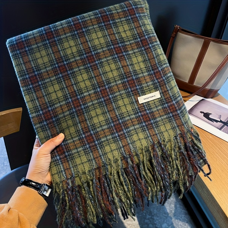 Vintage Green Plaid Tassel Sca - Cashmere Pashmina Wrap บทวิจารณ์และราคา