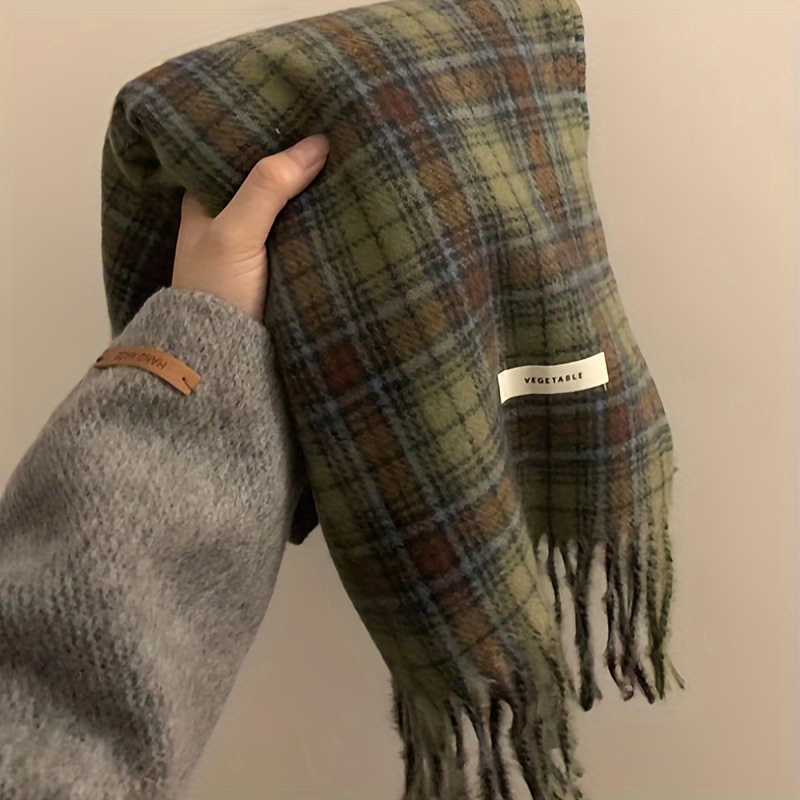 Vintage Green Plaid Tassel Sca - Cashmere Pashmina Wrap บทวิจารณ์และราคา
