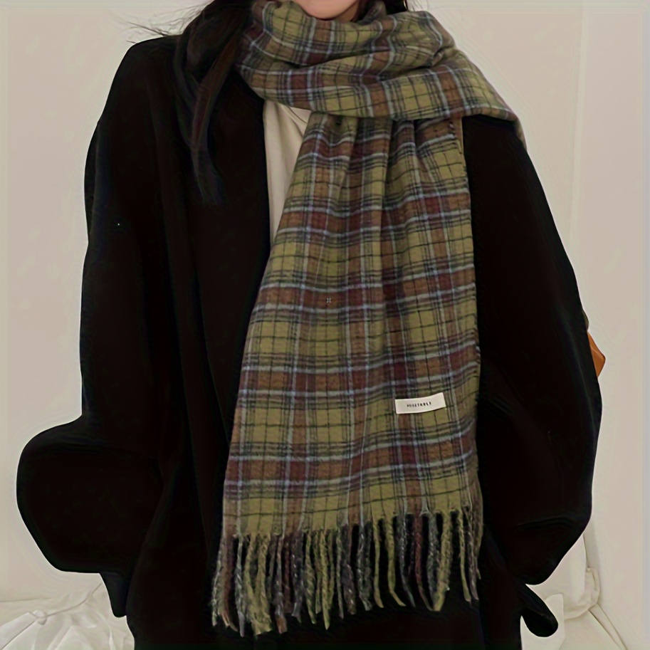 Vintage Green Plaid Tassel Sca - Cashmere Pashmina Wrap บทวิจารณ์และราคา