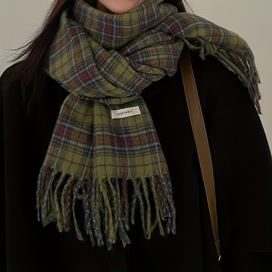 Vintage Green Plaid Tassel Sca - Cashmere Pashmina Wrap บทวิจารณ์และราคา