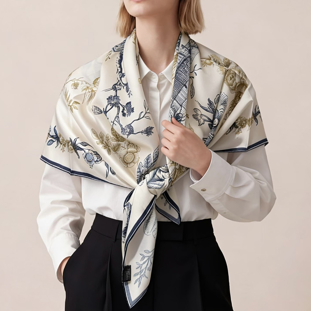 [BYSIFA] Blue White 100% Silk  - Shawl Wrap Winter บทวิจารณ์และราคา