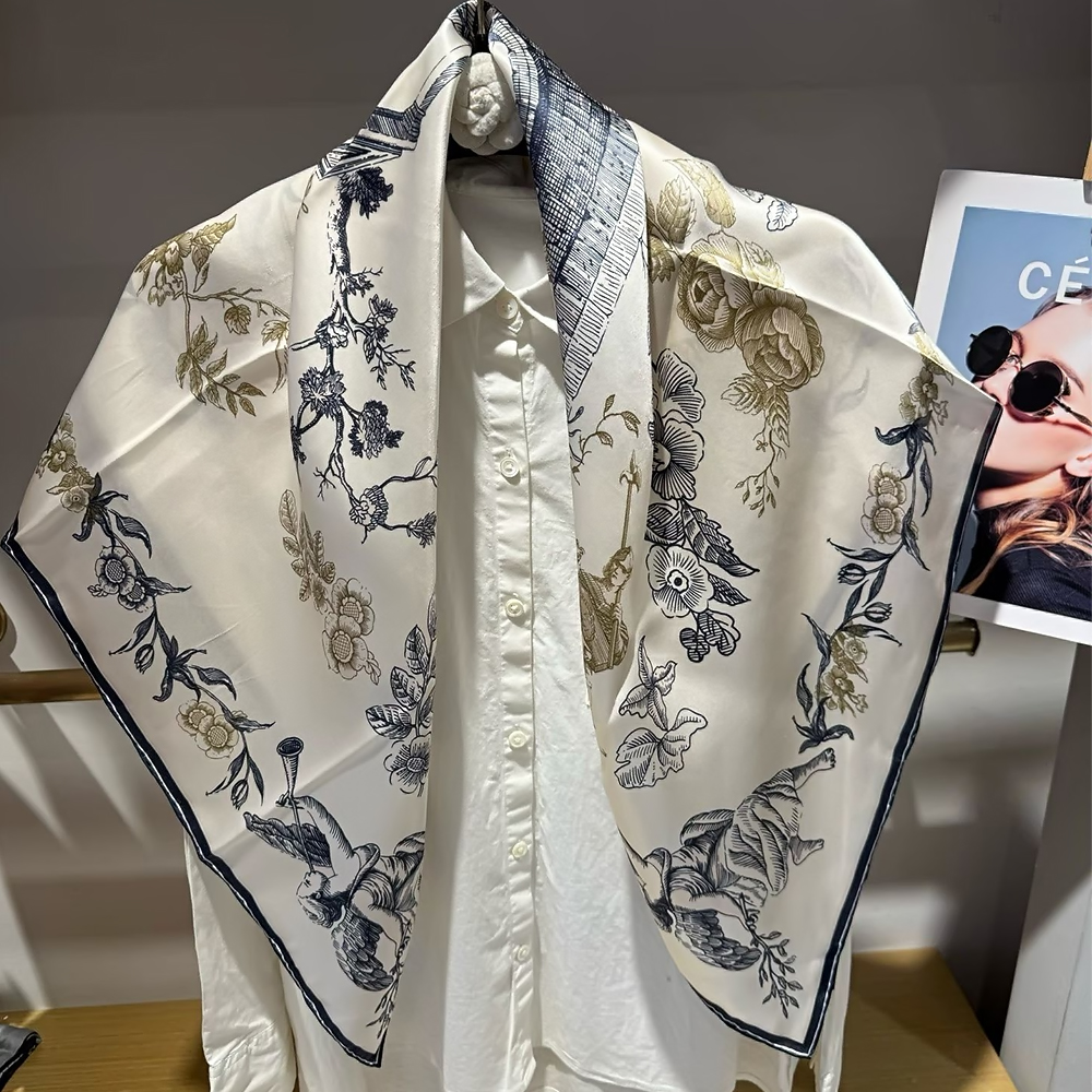 [BYSIFA] Blue White 100% Silk  - Shawl Wrap Winter บทวิจารณ์และราคา