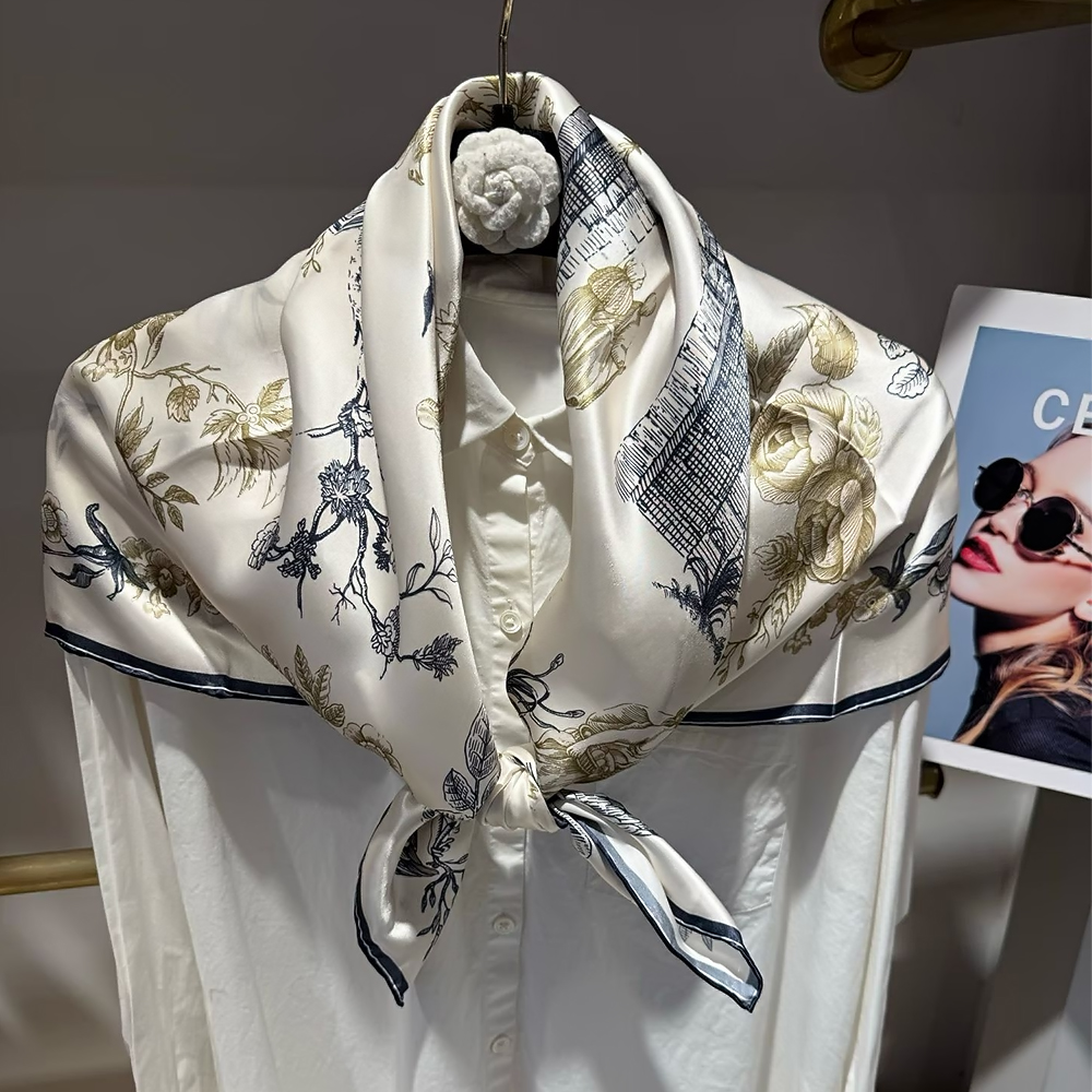 [BYSIFA] Blue White 100% Silk  - Shawl Wrap Winter บทวิจารณ์และราคา