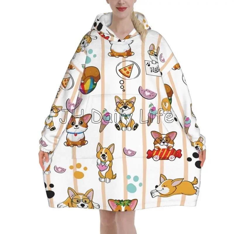 Cute Corgi Dog Wearable Hoodie - Sherpa Hoodie Fleece บทวิจารณ์และราคา