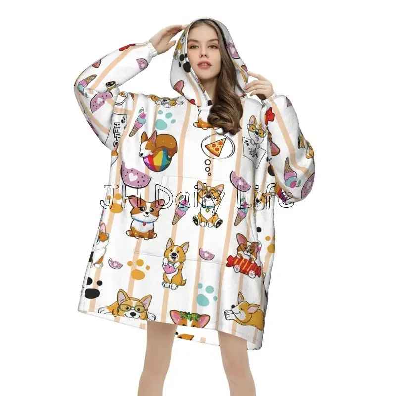 Cute Corgi Dog Wearable Hoodie - Sherpa Hoodie Fleece บทวิจารณ์และราคา