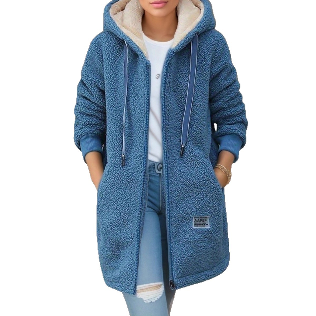 Thick Fleece Mid Length Jacket - Sherpa Hoodie Fleece บทวิจารณ์และราคา