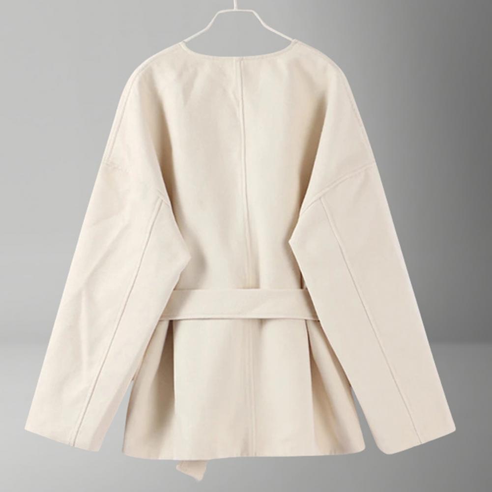 Lace-up Waist Jacket Stylish W - Wool Coat Peacoat บทวิจารณ์และราคา