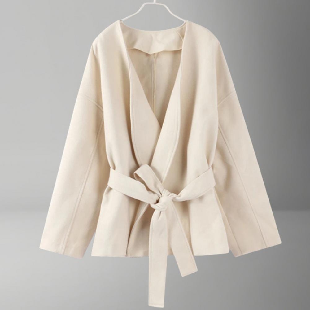 Lace-up Waist Jacket Stylish W - Wool Coat Peacoat บทวิจารณ์และราคา