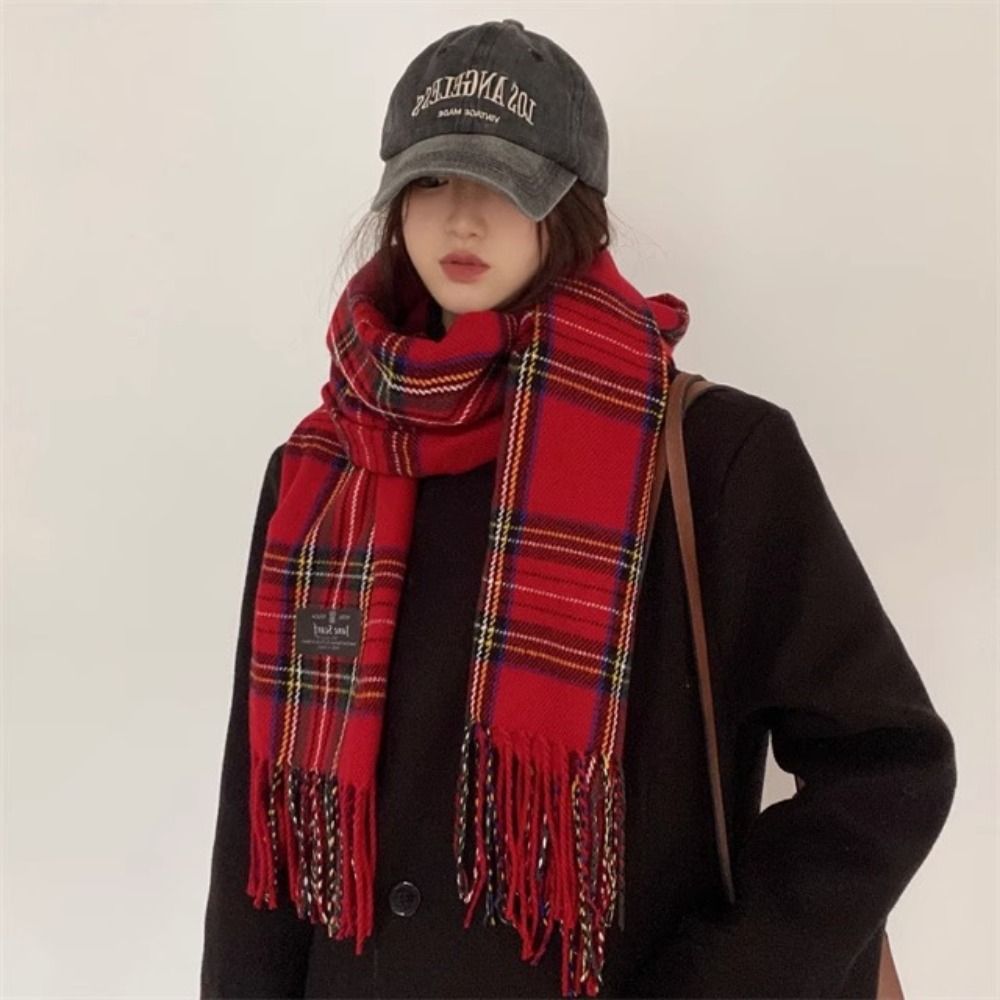 Retro Tassel Plaid Wool Scarf  - Wool Scarf Men บทวิจารณ์และราคา