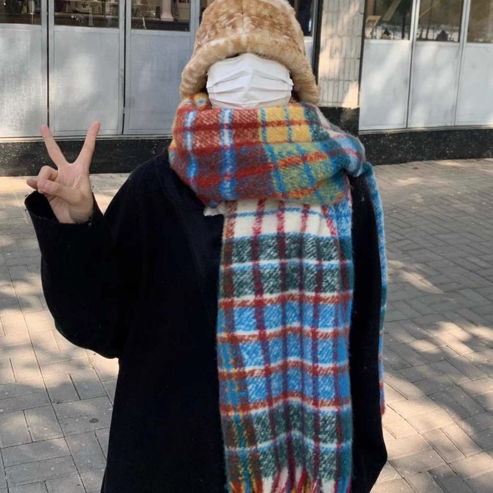Retro Tassel Plaid Wool Scarf  - Wool Scarf Men บทวิจารณ์และราคา