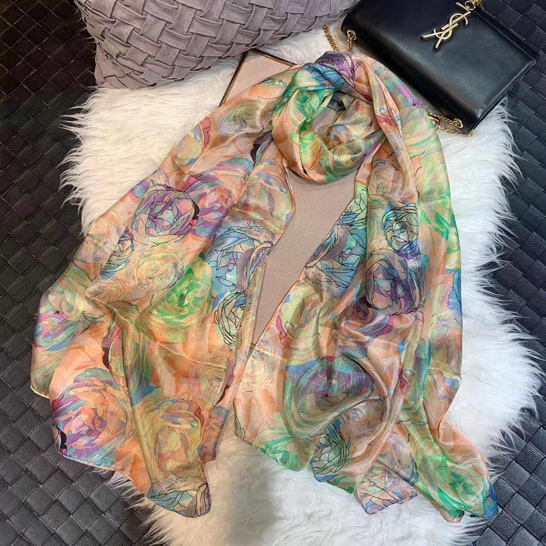 Ladies Green 100% Silk Scarf S - Shawl Wrap Winter บทวิจารณ์และราคา