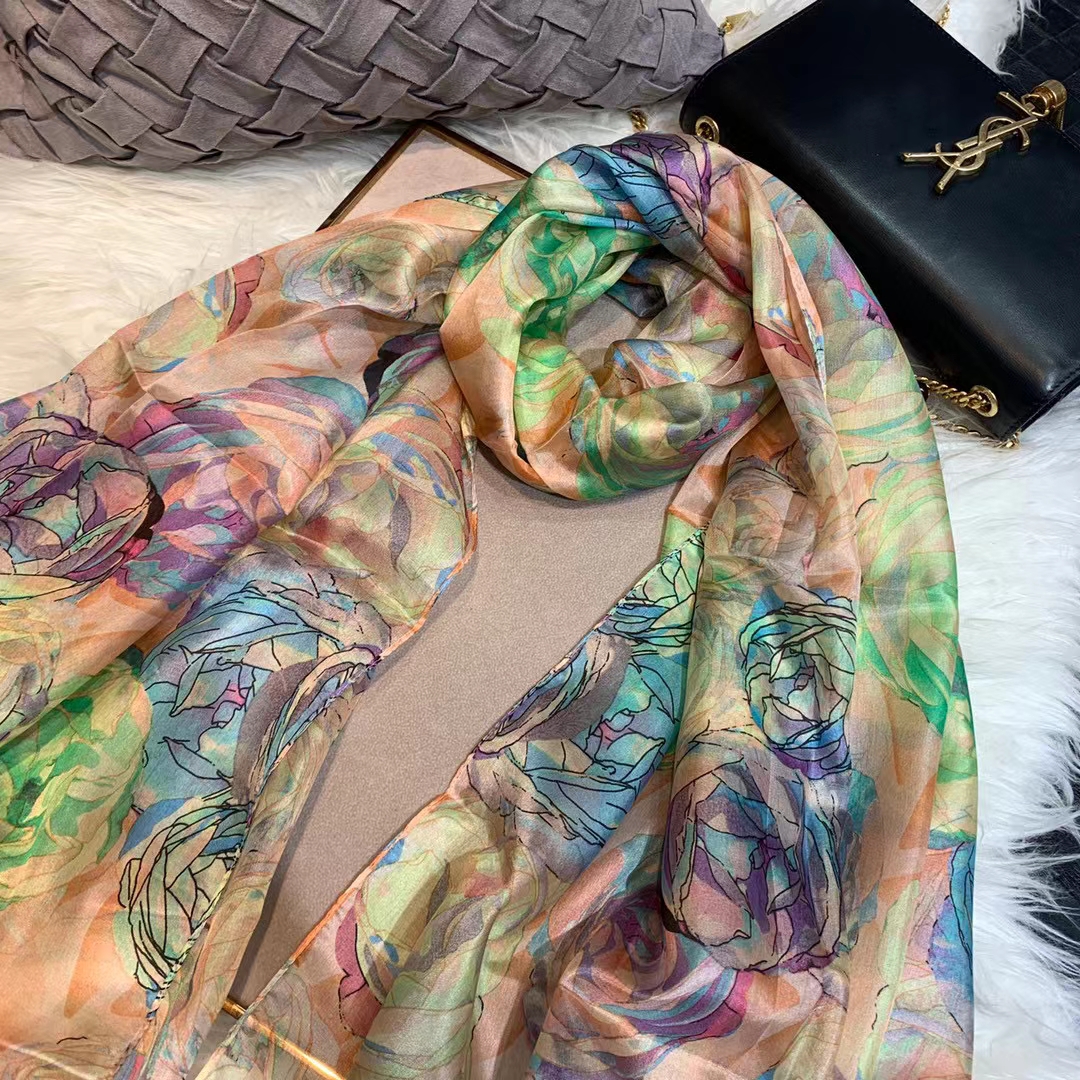 Ladies Green 100% Silk Scarf S - Shawl Wrap Winter บทวิจารณ์และราคา