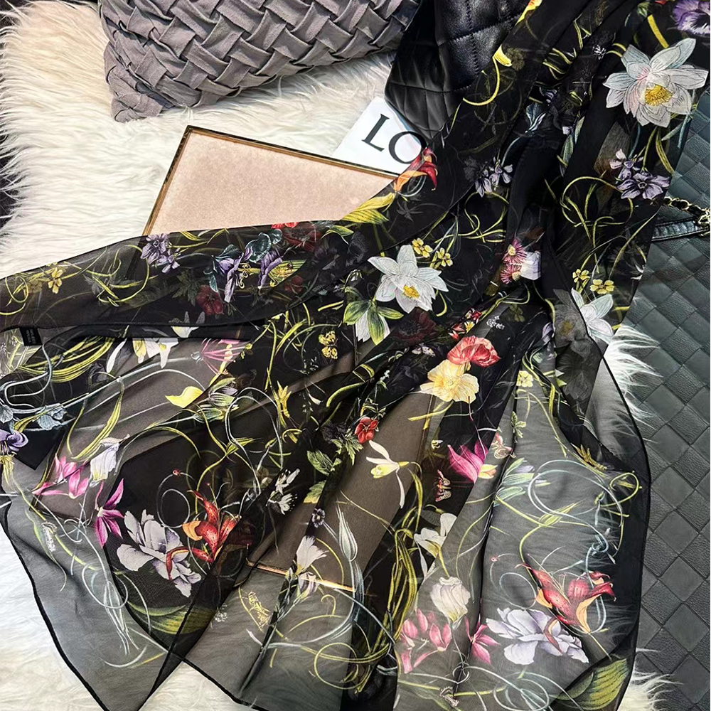 BYSIFA|New Black Pure Silk Wom - Shawl Wrap Winter บทวิจารณ์และราคา