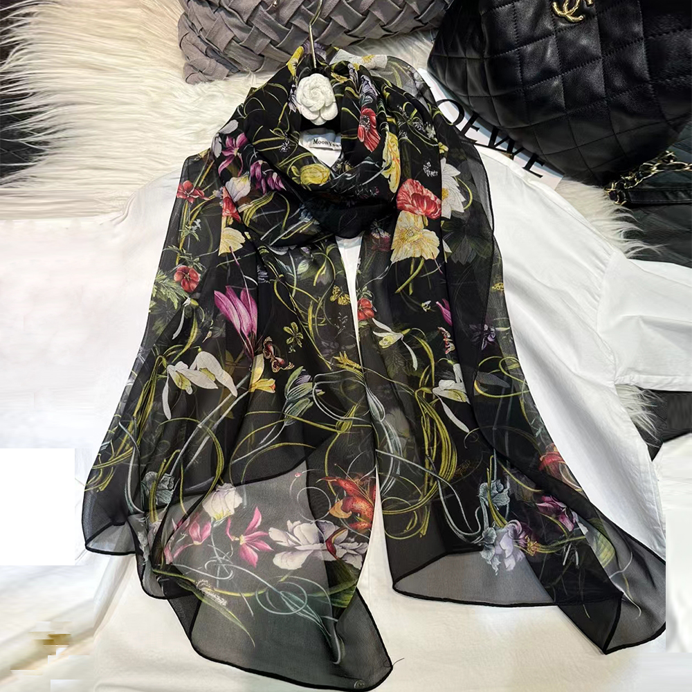 BYSIFA|New Black Pure Silk Wom - Shawl Wrap Winter บทวิจารณ์และราคา
