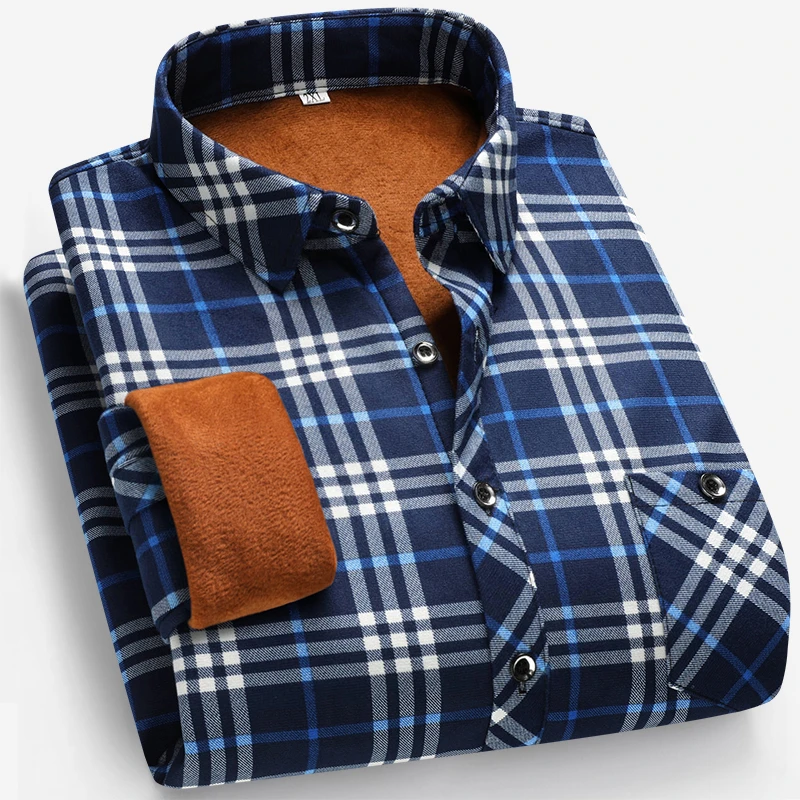 Autumn and Winter Men's Fleece - Flannel Shirt Lined บทวิจารณ์และราคา