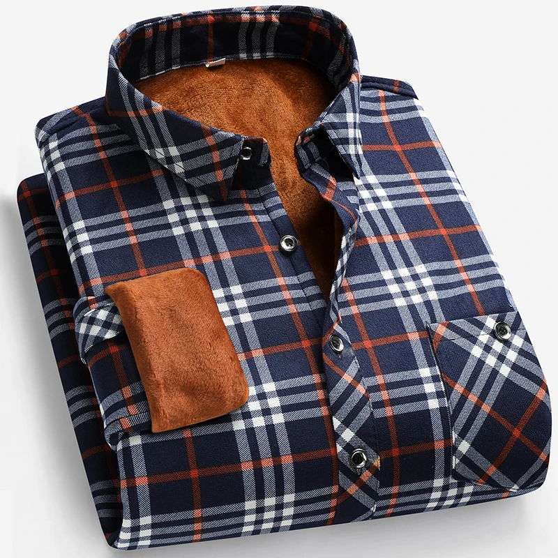 Autumn and Winter Men's Fleece - Flannel Shirt Lined บทวิจารณ์และราคา