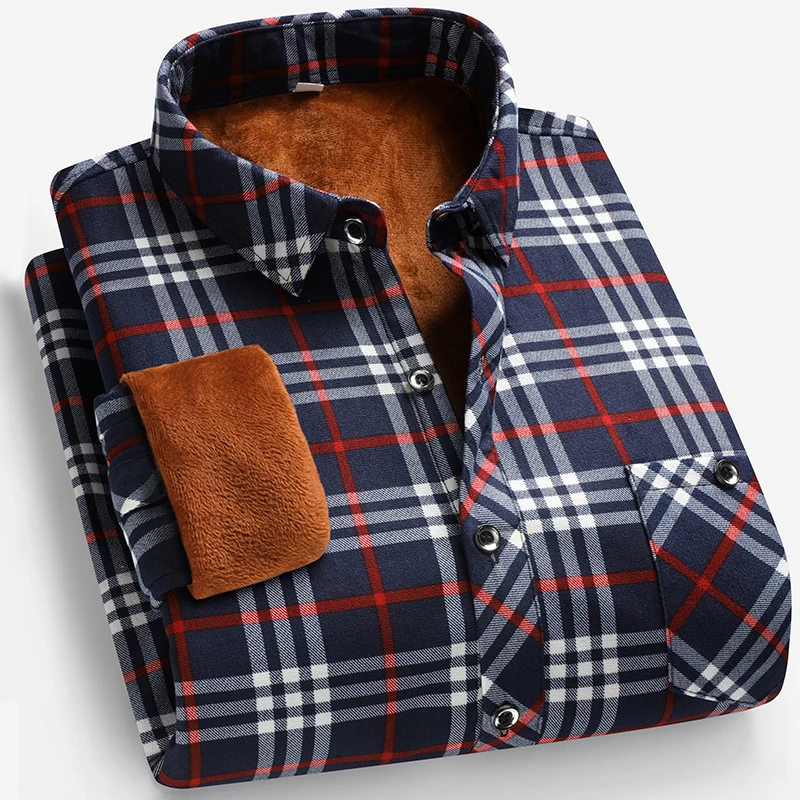 Autumn and Winter Men's Fleece - Flannel Shirt Lined บทวิจารณ์และราคา