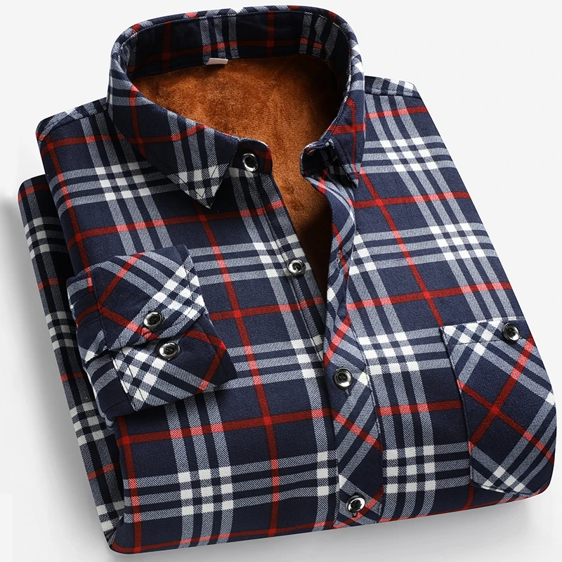 Autumn and Winter Men's Fleece - Flannel Shirt Lined บทวิจารณ์และราคา