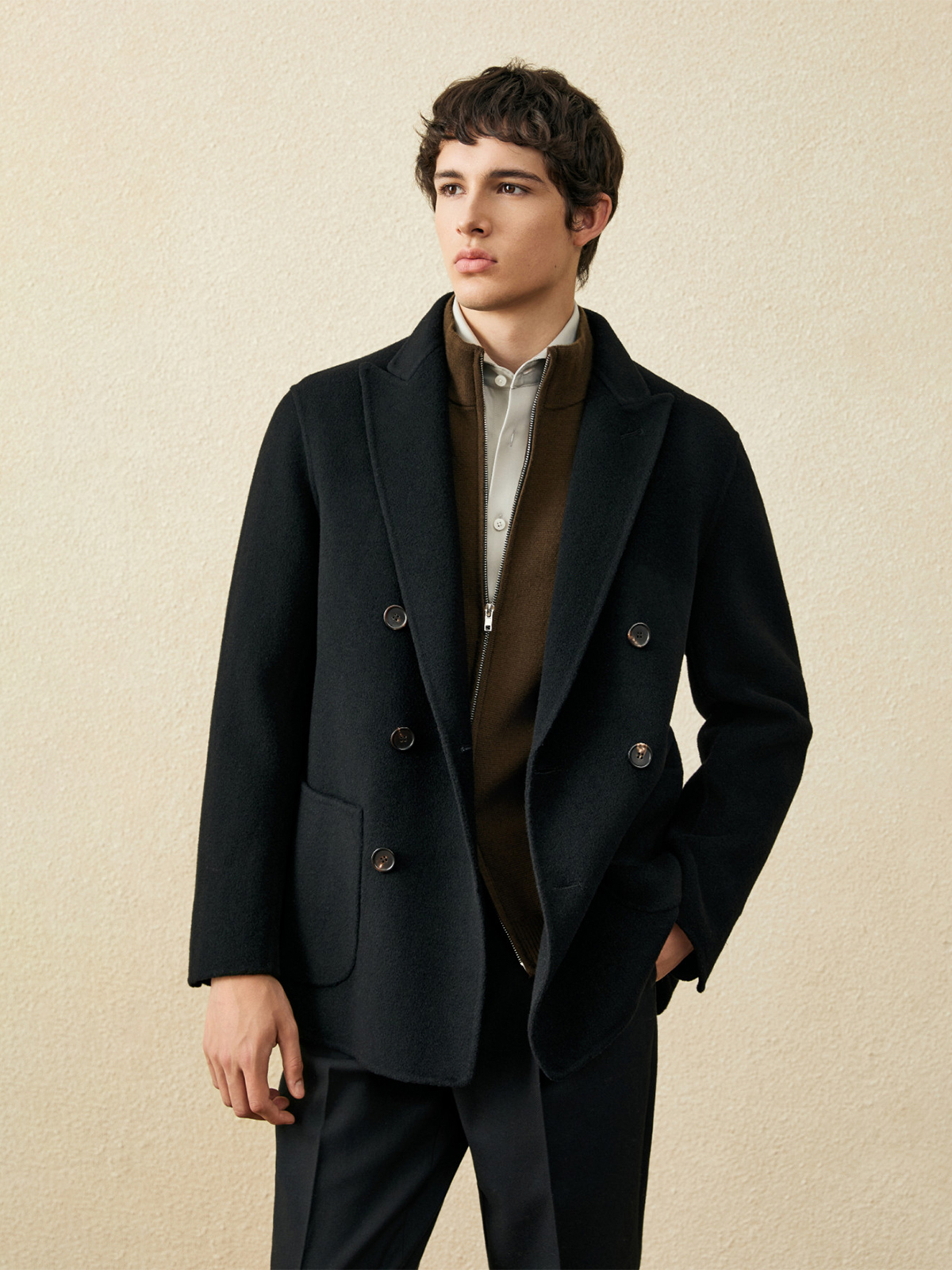 Men‘s 100% Wool Short Coat | B - Wool Coat Peacoat บทวิจารณ์และราคา