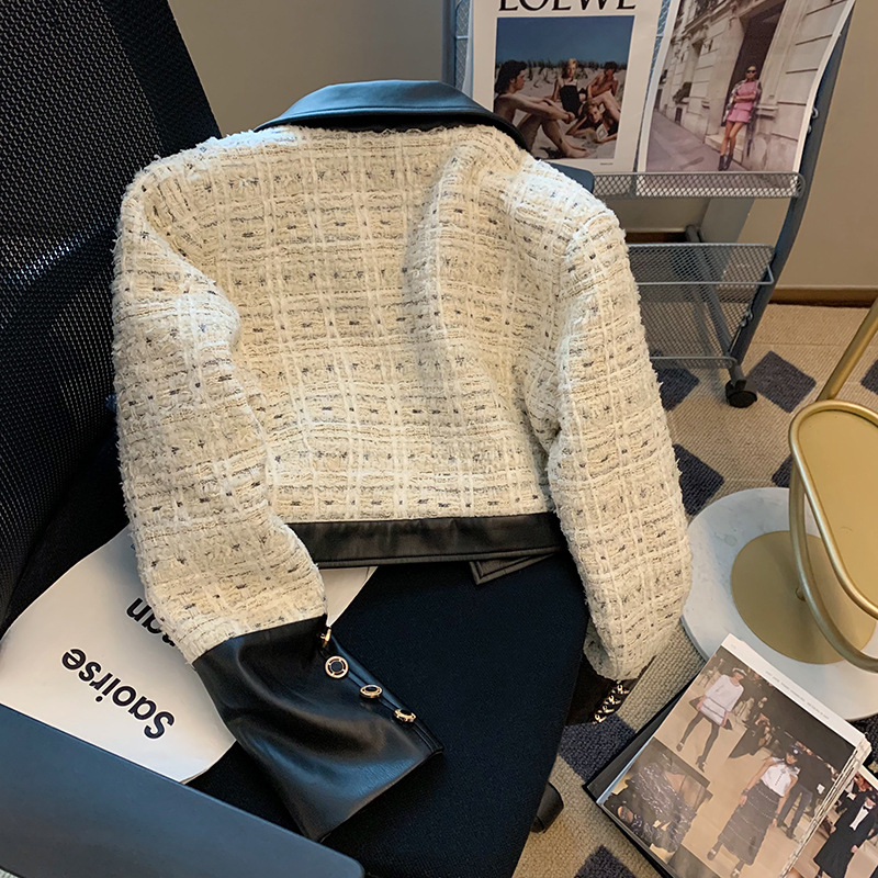 Contrast Stitching Tweed Fragr - Down Jacket Packable บทวิจารณ์และราคา
