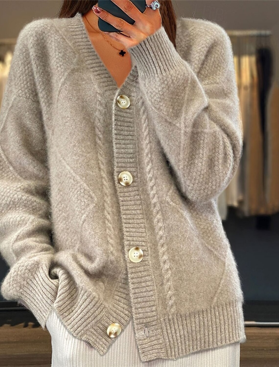 Women V Neck Cable Knit Cardig - Down Jacket Packable บทวิจารณ์และราคา
