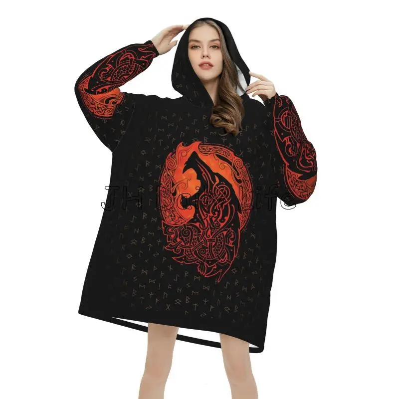 Viking Wolf Knot Fenrir Wearab - Sherpa Hoodie Fleece บทวิจารณ์และราคา