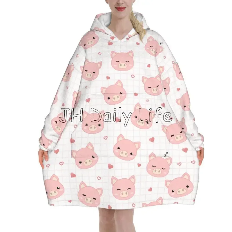 Cartoon Pigs Wearable Flannel  - Sherpa Hoodie Fleece บทวิจารณ์และราคา