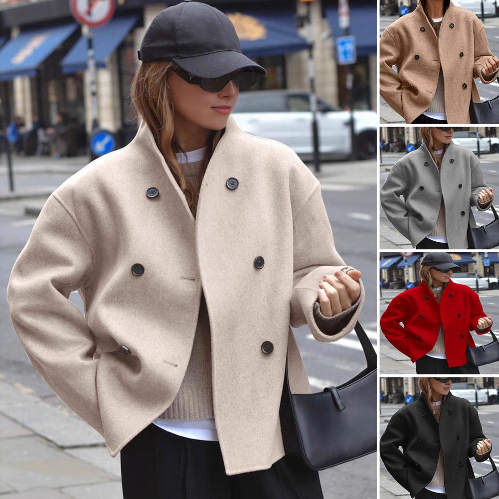 Women's Winter Cropped Wool Co - Wool Coat Peacoat บทวิจารณ์และราคา