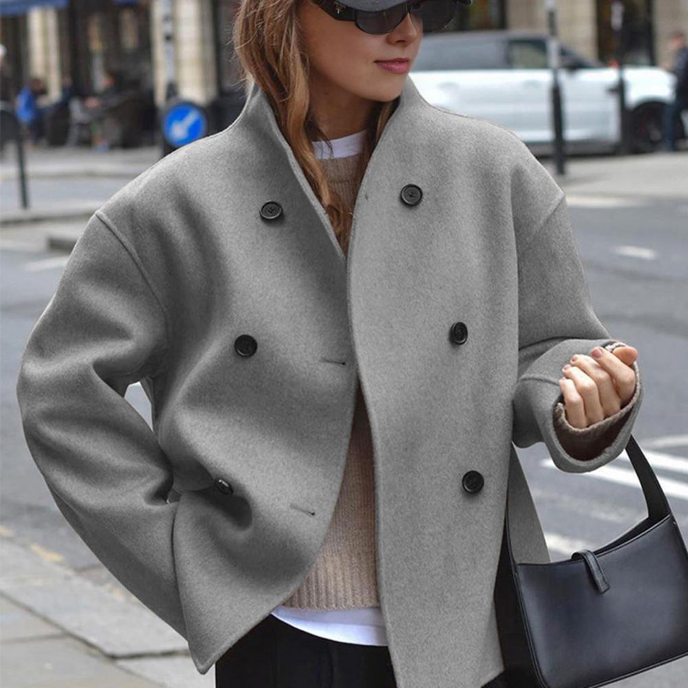 Women's Winter Cropped Wool Co - Wool Coat Peacoat บทวิจารณ์และราคา