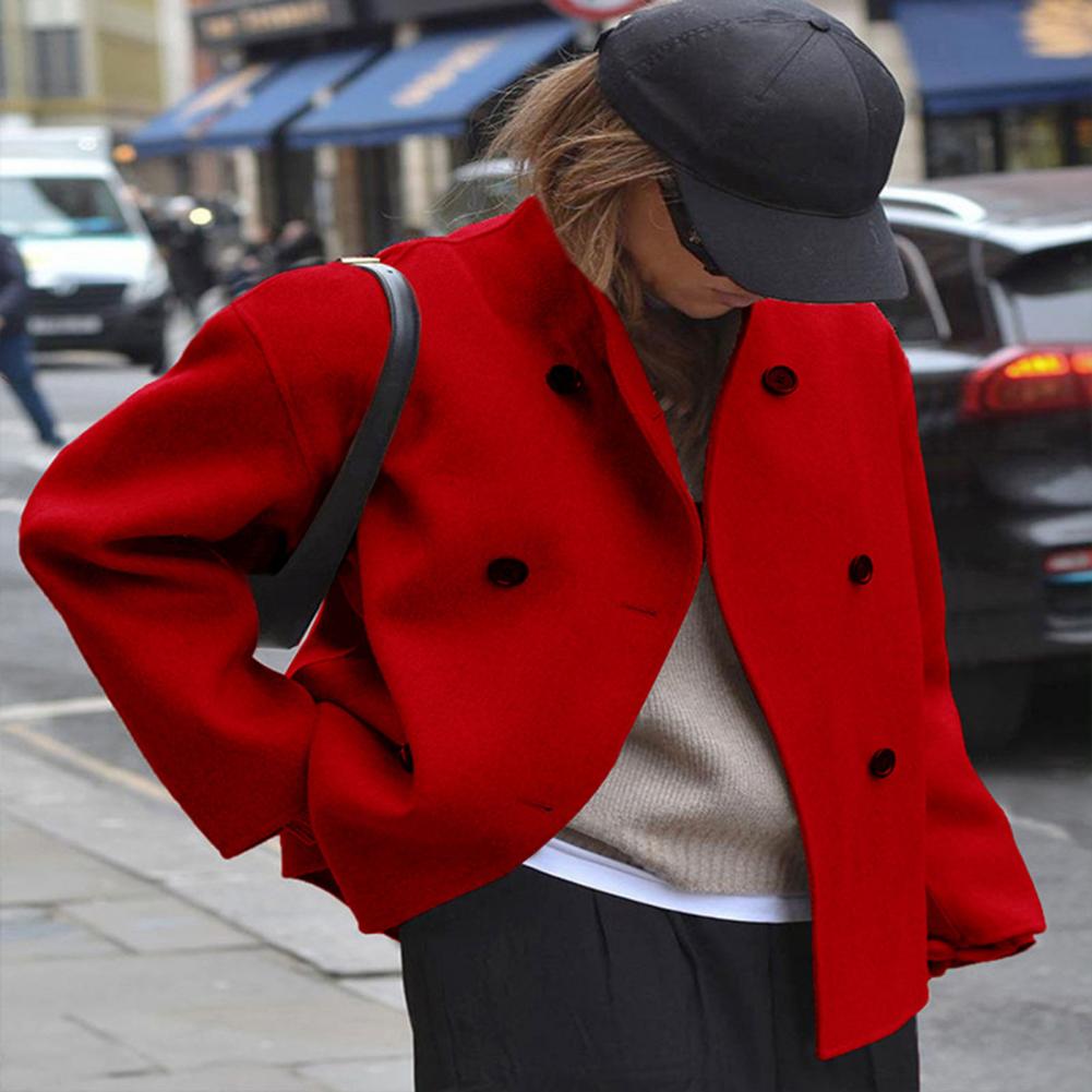 Women's Winter Cropped Wool Co - Wool Coat Peacoat บทวิจารณ์และราคา