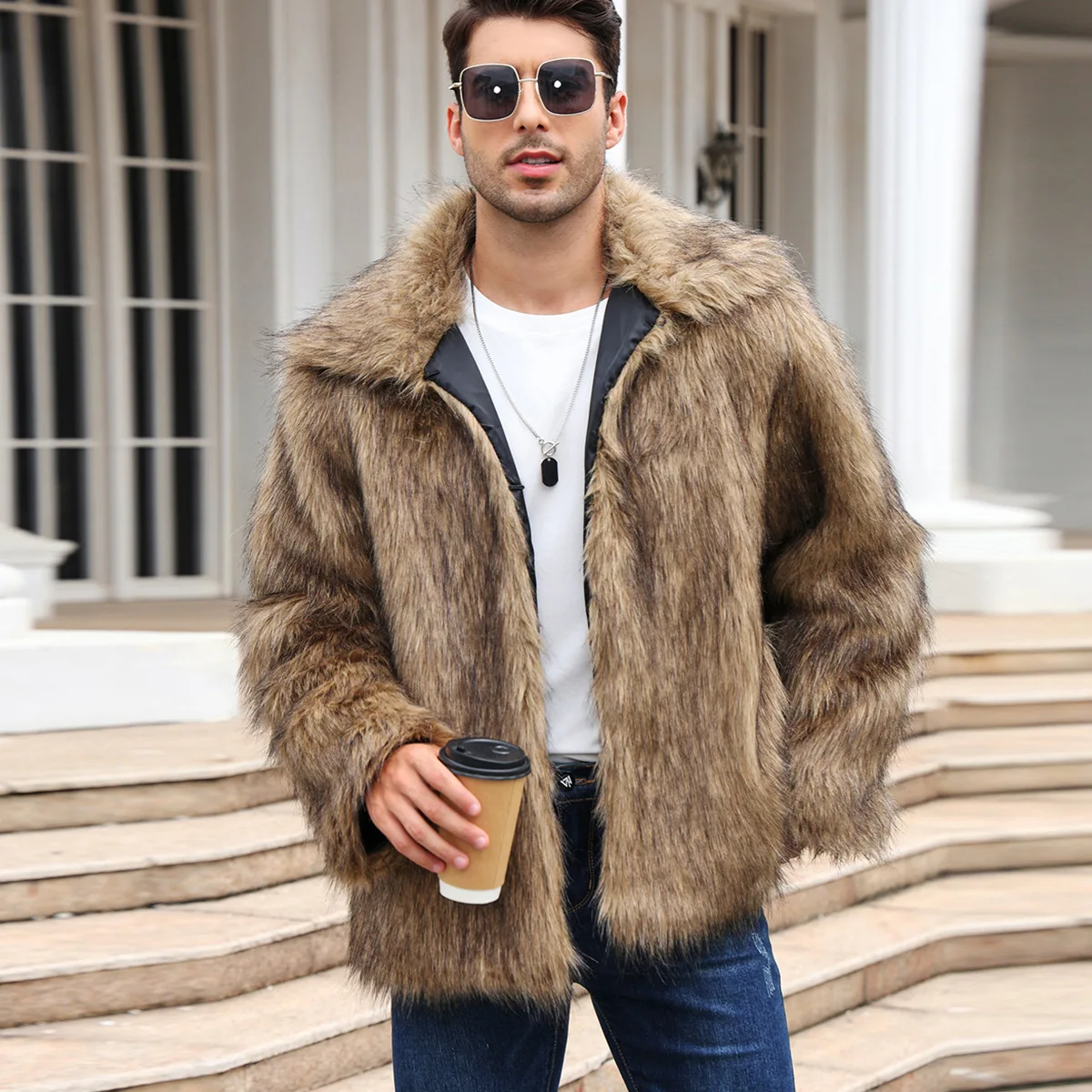 Men Faux Fox Fur Jacket Coat W - Down Jacket Packable บทวิจารณ์และราคา