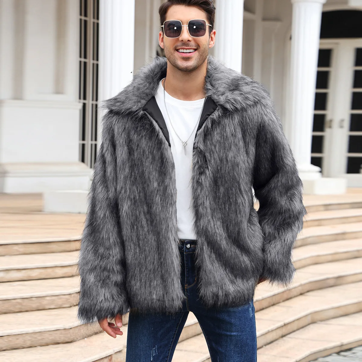 Men Faux Fox Fur Jacket Coat W - Down Jacket Packable บทวิจารณ์และราคา