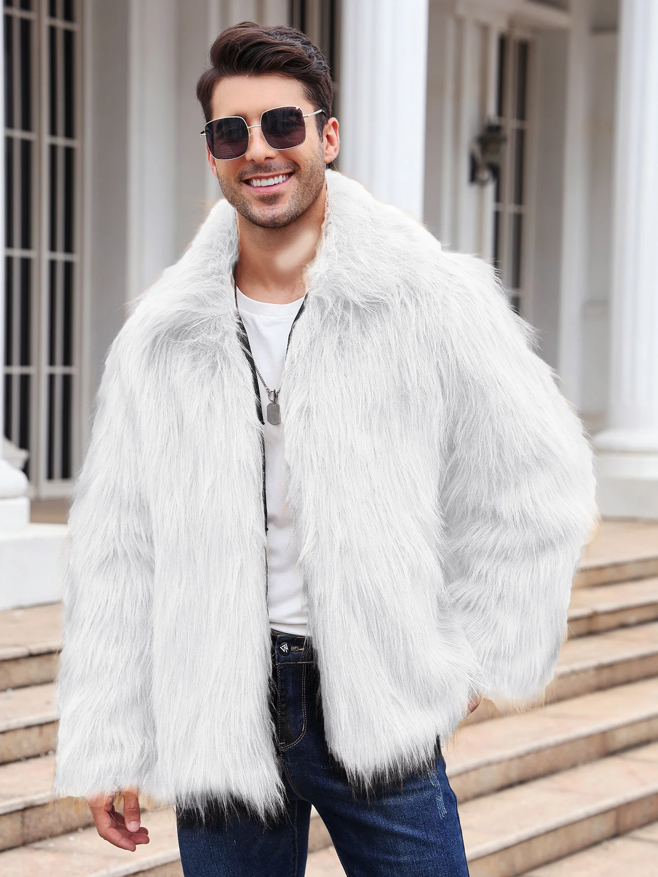 Men Faux Fox Fur Jacket Coat W - Down Jacket Packable บทวิจารณ์และราคา