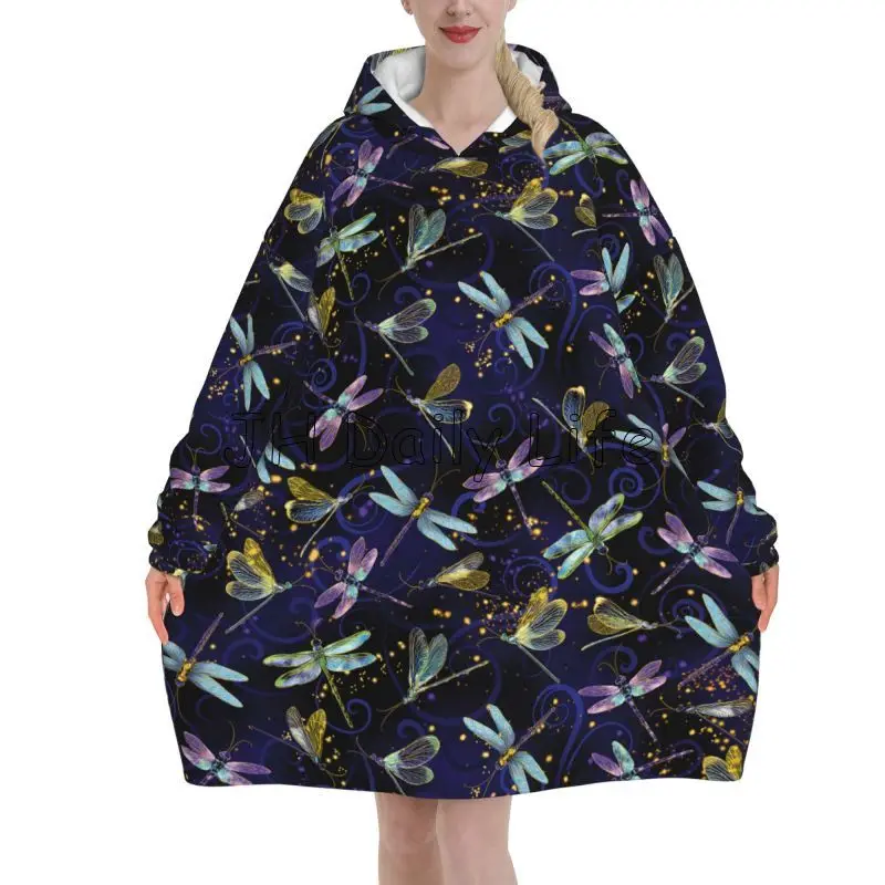 Dragonfly Galaxy Wearable Blan - Sherpa Hoodie Fleece บทวิจารณ์และราคา