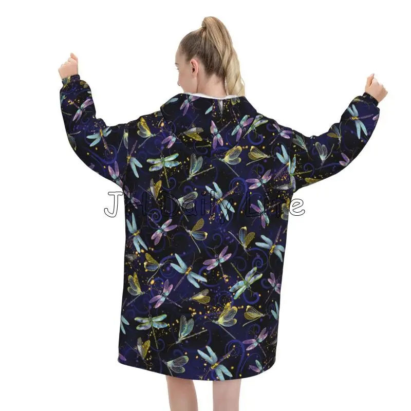Dragonfly Galaxy Wearable Blan - Sherpa Hoodie Fleece บทวิจารณ์และราคา