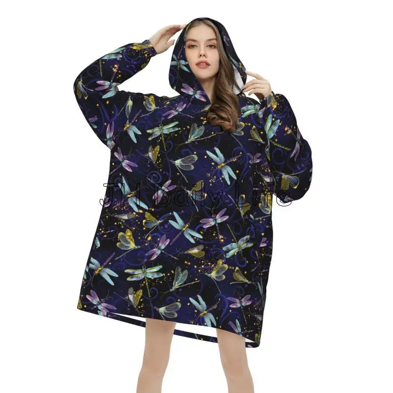 Dragonfly Galaxy Wearable Blan - Sherpa Hoodie Fleece บทวิจารณ์และราคา