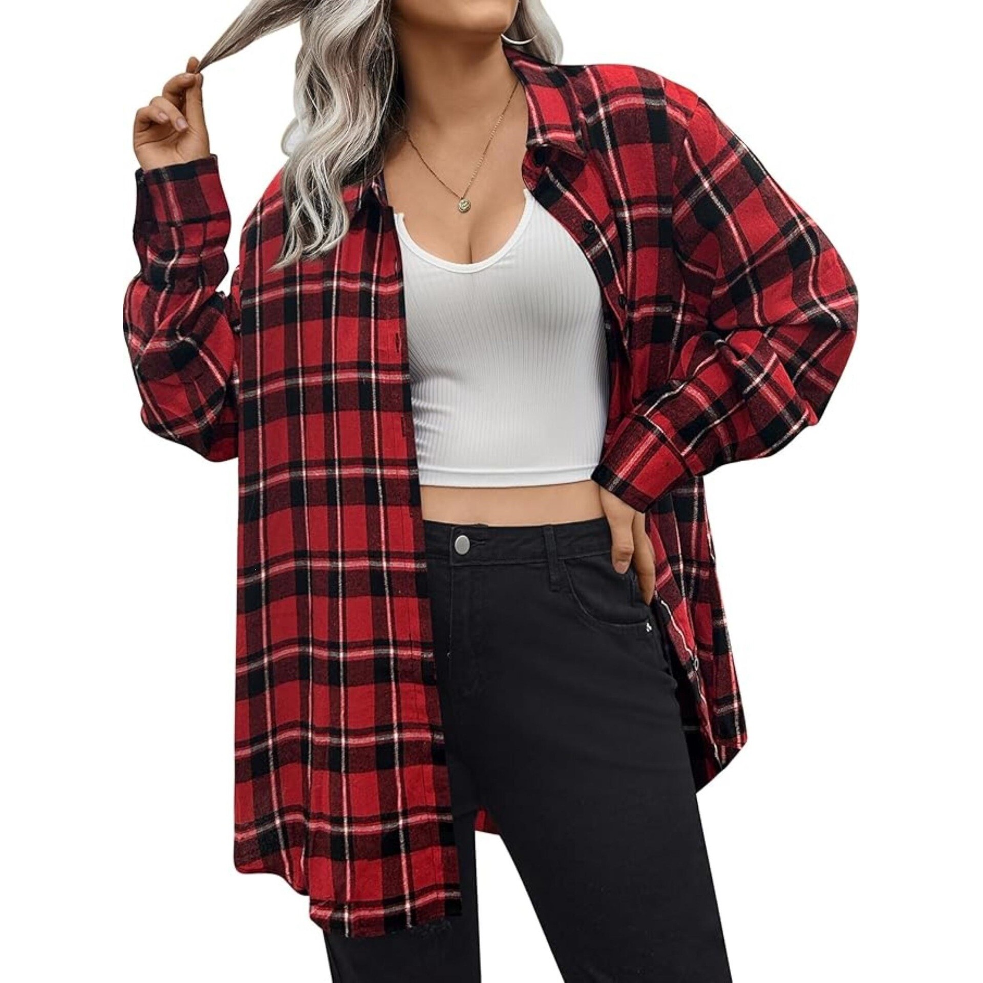 Warm Flannel Plaid Shirt Women - Flannel Shirt Lined บทวิจารณ์และราคา