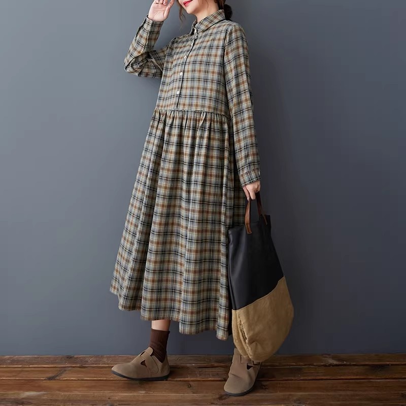 Korean Loose Retro Plaid Shirt - Flannel Shirt Lined บทวิจารณ์และราคา