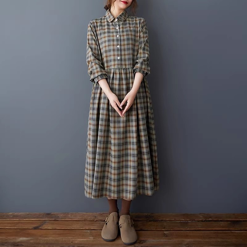 Korean Loose Retro Plaid Shirt - Flannel Shirt Lined บทวิจารณ์และราคา