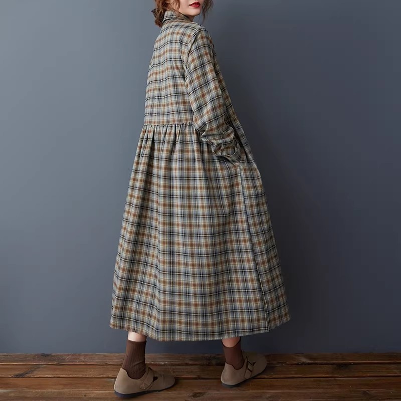 Korean Loose Retro Plaid Shirt - Flannel Shirt Lined บทวิจารณ์และราคา