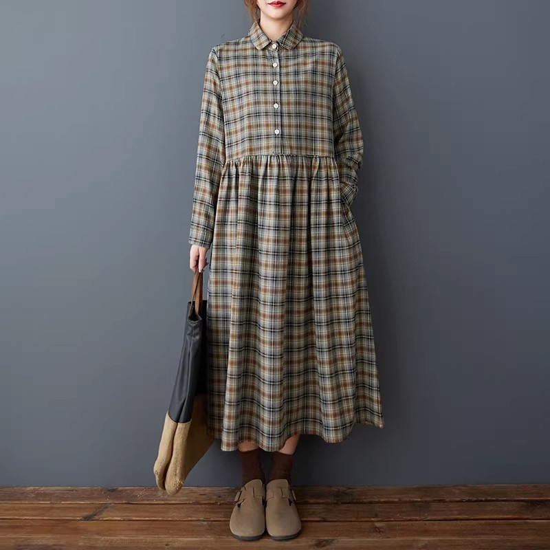 Korean Loose Retro Plaid Shirt - Flannel Shirt Lined บทวิจารณ์และราคา