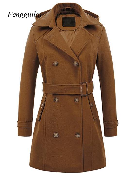 Women's Black Hooded Double Br - Wool Coat Peacoat บทวิจารณ์และราคา