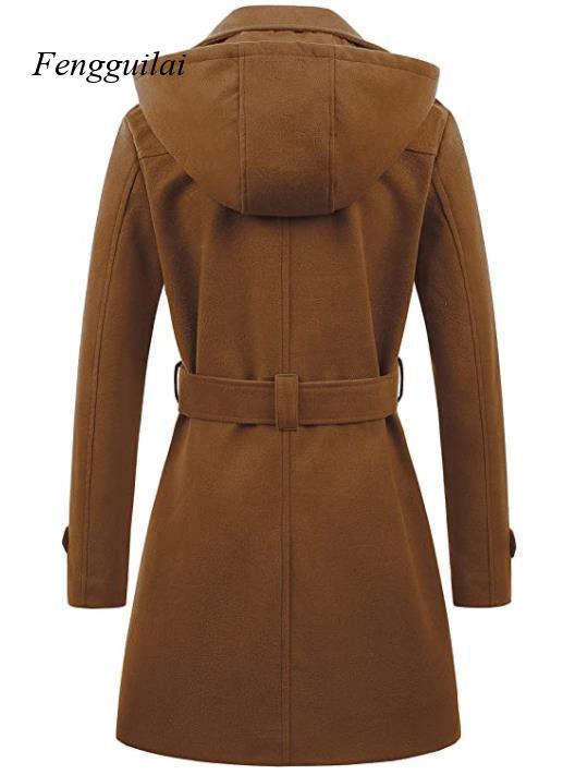 Women's Black Hooded Double Br - Wool Coat Peacoat บทวิจารณ์และราคา