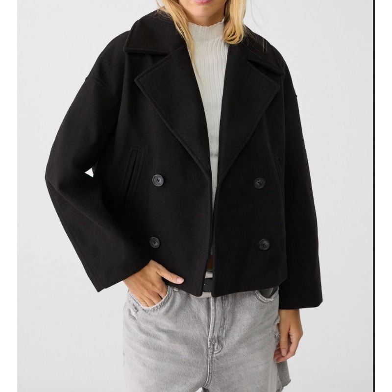 Women's Oversized Double Breas - Wool Coat Peacoat บทวิจารณ์และราคา