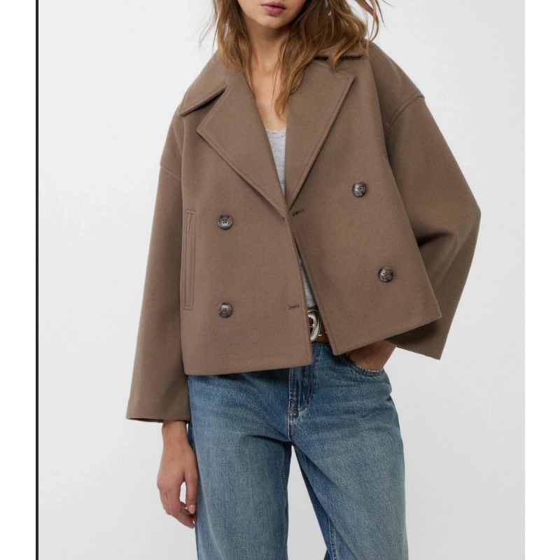 Women's Oversized Double Breas - Wool Coat Peacoat บทวิจารณ์และราคา