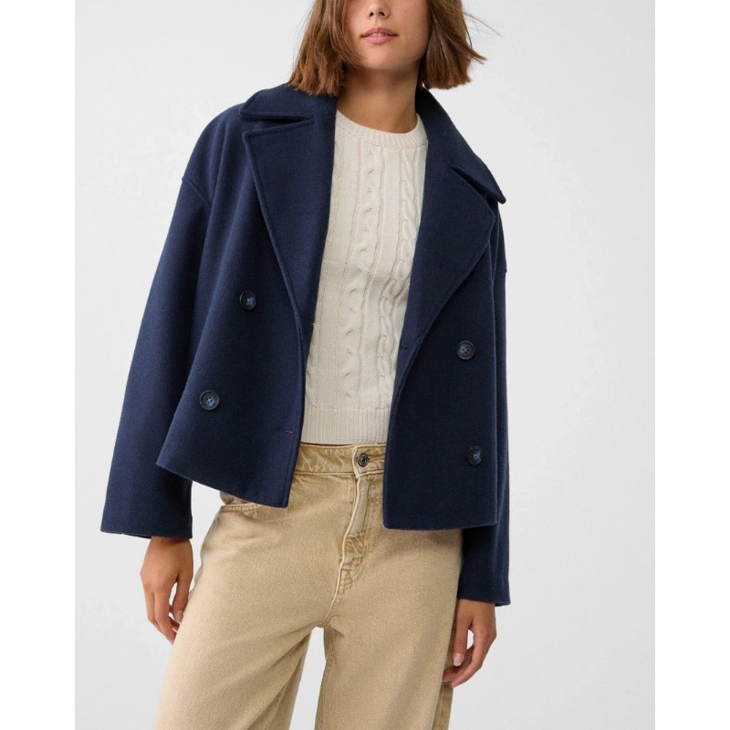 Women's Oversized Double Breas - Wool Coat Peacoat บทวิจารณ์และราคา