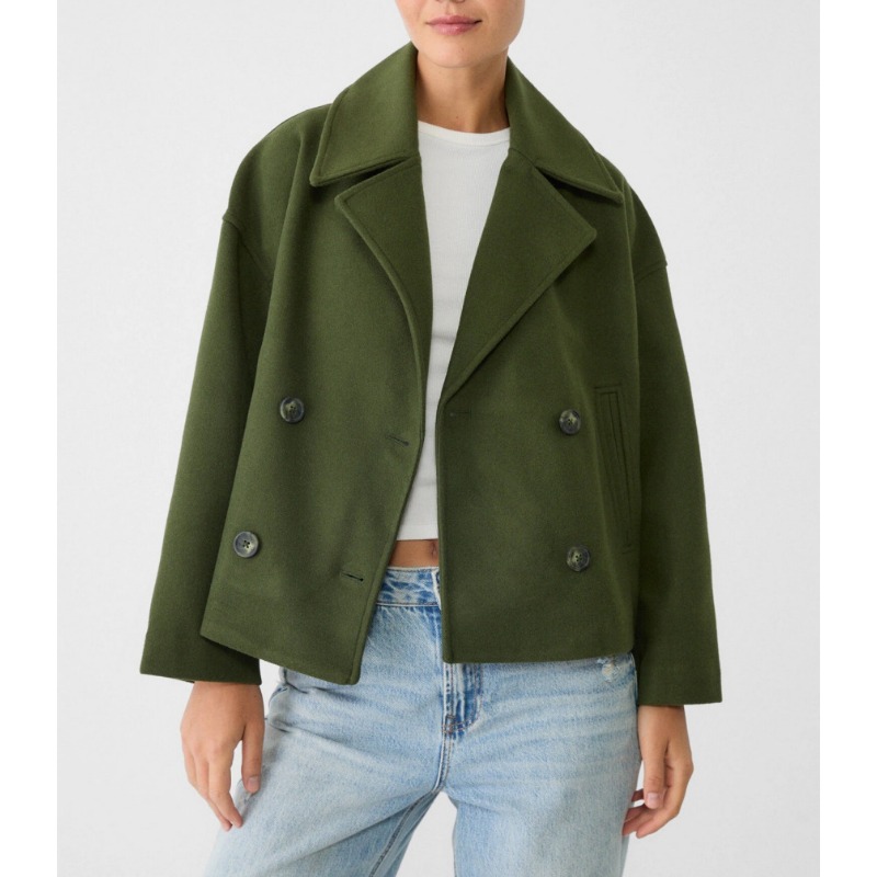 Women's Oversized Double Breas - Wool Coat Peacoat บทวิจารณ์และราคา
