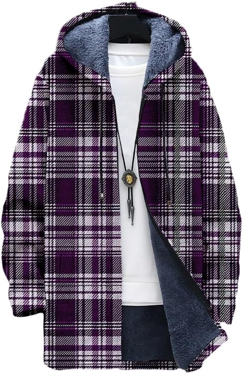 Men's Plaid Cardigan Oversized - Sherpa Hoodie Fleece บทวิจารณ์และราคา