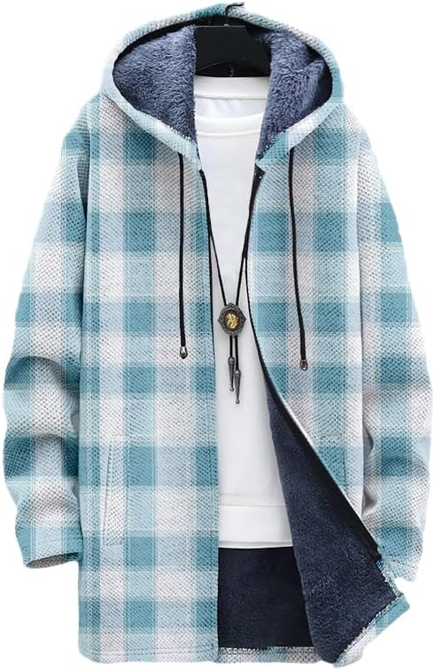 Men's Plaid Cardigan Oversized - Sherpa Hoodie Fleece บทวิจารณ์และราคา
